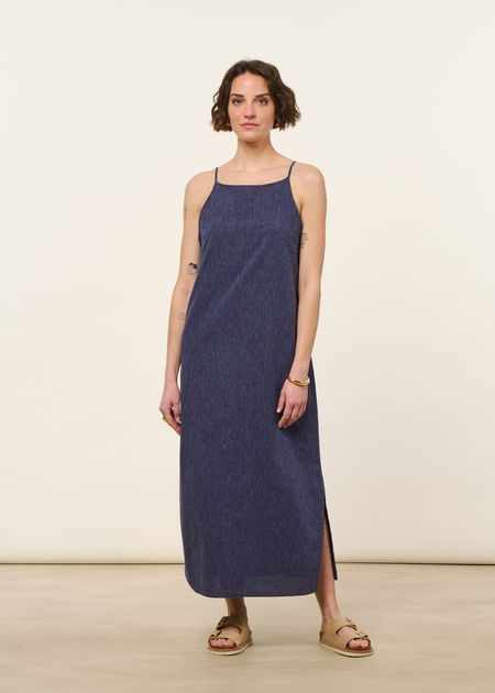 Robe longue en coton bio | bleu "Easy dress organic cotton - speckled navy" - Rotholz