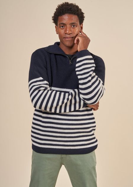 Pull marin col zippé en laine recyclée | marine "elkano navy"