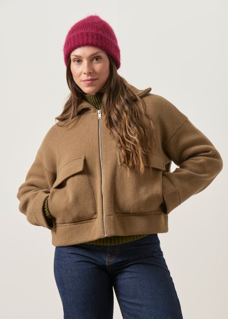 Jacke aus Baumwolle und Bio-Wolle | Braun "cotton-wool knit jacket | amberwood", Armedangels