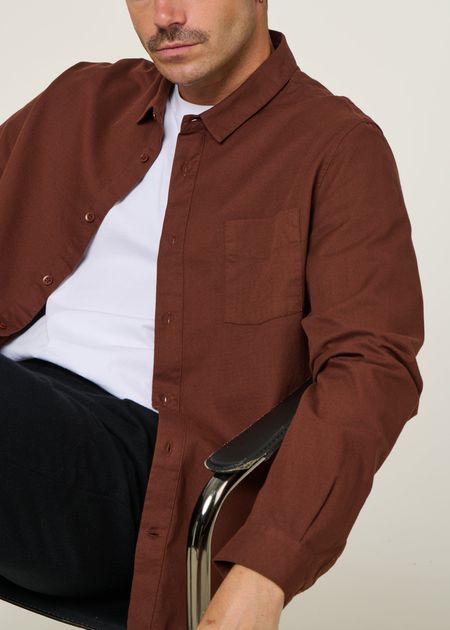 Chemise en coton bio | marron "simon - eco crisp cotton marron" - About Companions