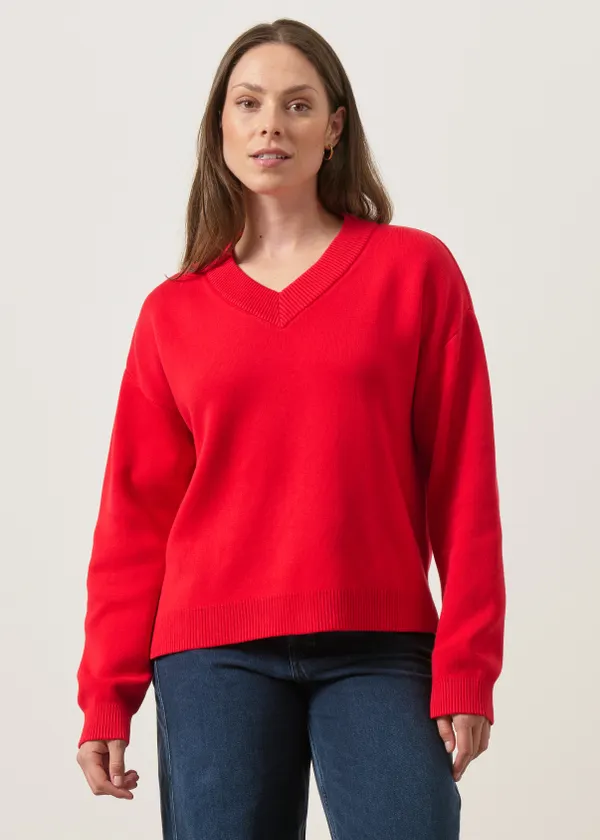 Pull col v en coton bio | rouge , WeDressFair