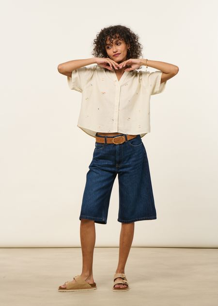 Short bermuda en coton bio et recyclé  | bleu foncé "roxy short faded vintage" - Mud Jeans