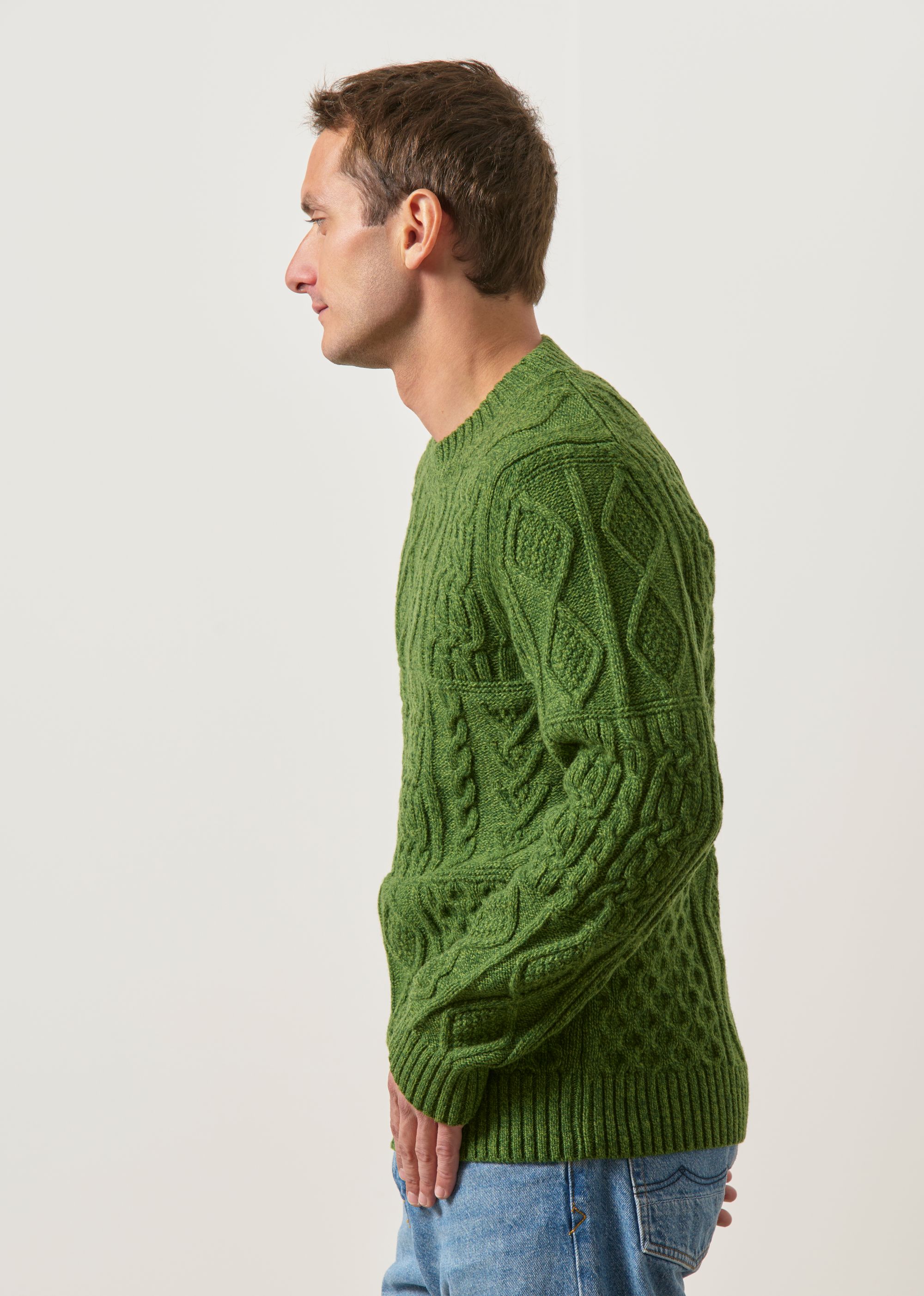 Strukturpullover aus zertifizierter Wolle | Grün "Green rasta knitted sweater", Thinking Mu, Foto 3