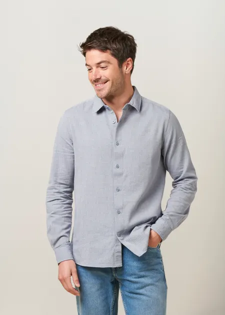 Chemise en coton biologique | bleu "regular fit light twill shirt - vintage indigo", Knowledge Cotton Apparel