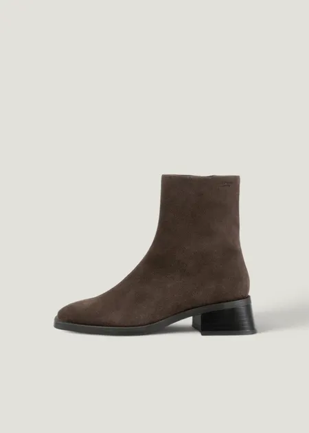 Bottines à talon évasé bout carré en daim, Vagabond