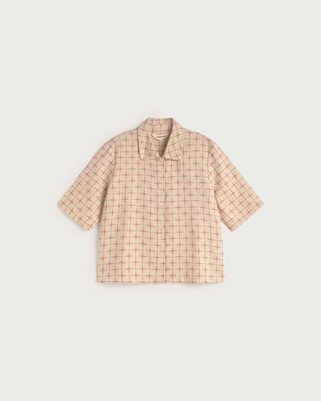 Chemise manches courtes en coton bio | beige "lattice ane blouse" - Thinking Mu