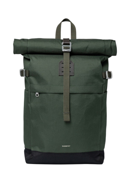 Sac à dos 23l en matière recyclée | vert "icon rolltop backpack m - dawn green with dark brown leather"