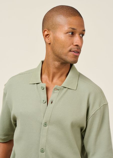 Chemise en coton bio piqué | vert clair "falkvik waffle iceberg green" - Dedicated