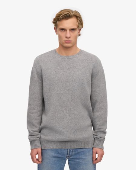 Pull col rond gris en laine mérinos recyclée - heather grey