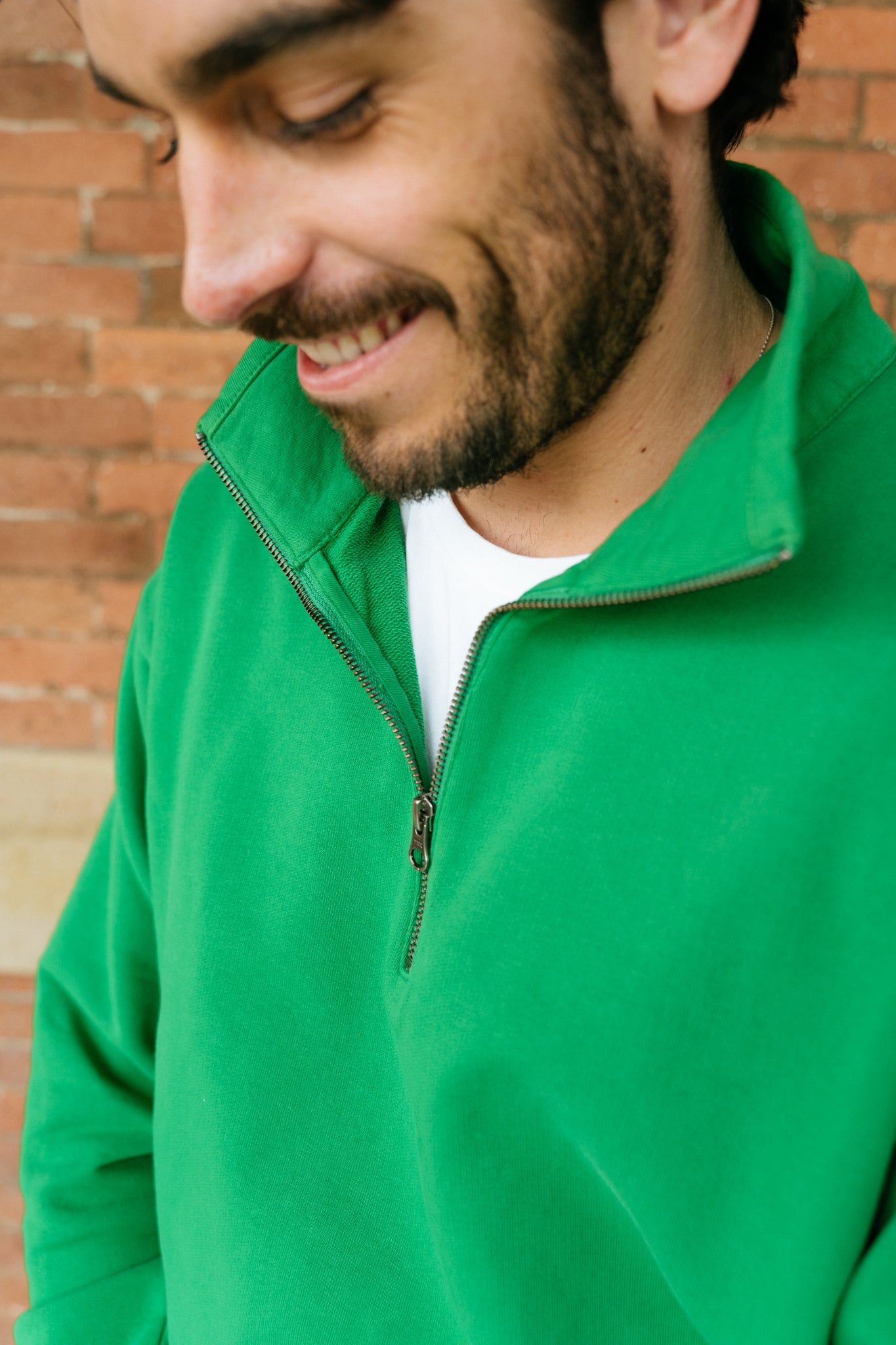Sweat col zippé vert en coton bio - clover green challenger sweatshirt, Thinking Mu, photo 2