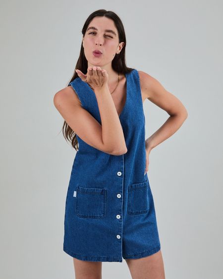 Robe en coton bio | bleu "washed denim pichi shorts dress blue"