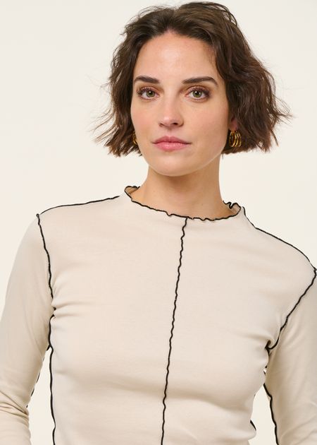 Top manches longues en coton bio | écru "Pin-tucked longsleeve organic cotton - nature white" - Rotholz