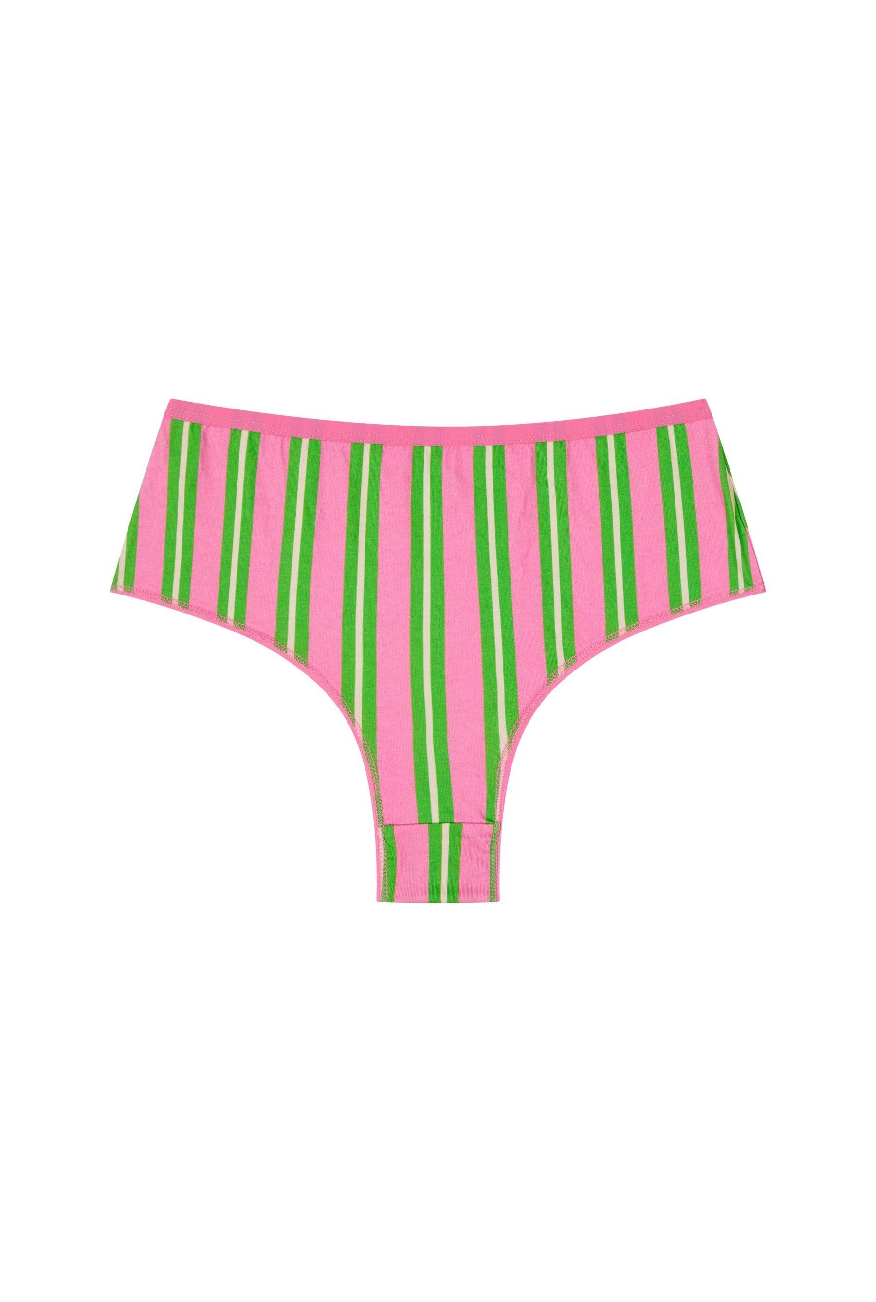 Shorty tanga coton bio | rayures vert et rose, We Are Jolies, photo 4