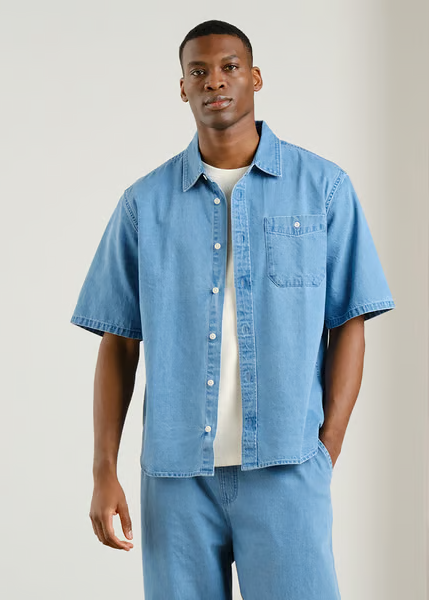 Chemise manches courtes denim en coton bio | bleu clair "skalhamn denim light blue" - Dedicated