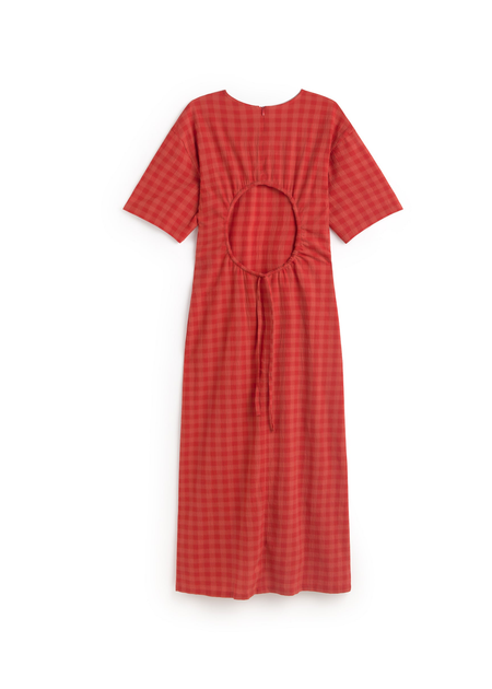 Robe longue seersucker en coton bio | rouge "red checks seersucker kina dress - red" , Thinking Mu, photo 4