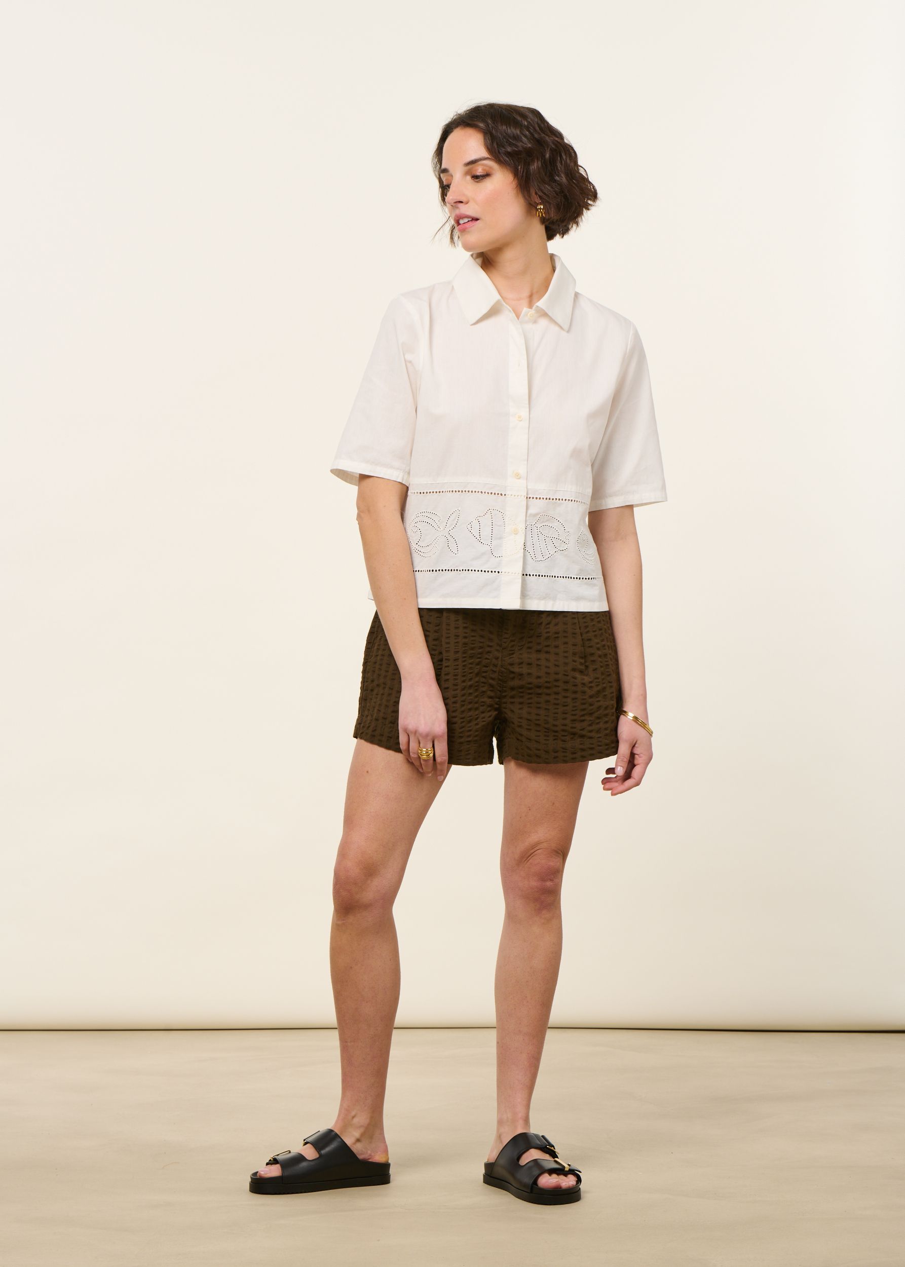 Seersucker-Shorts aus Bio-Baumwolle | Braun "wood seersucker narciso shorts - brown", Thinking Mu, Foto 5