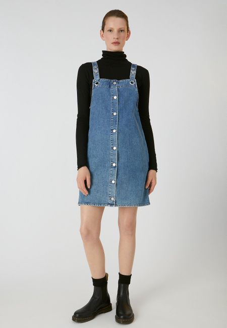 Robe salopette en jean bleu en coton bio - dainaa, Armedangels, photo 2