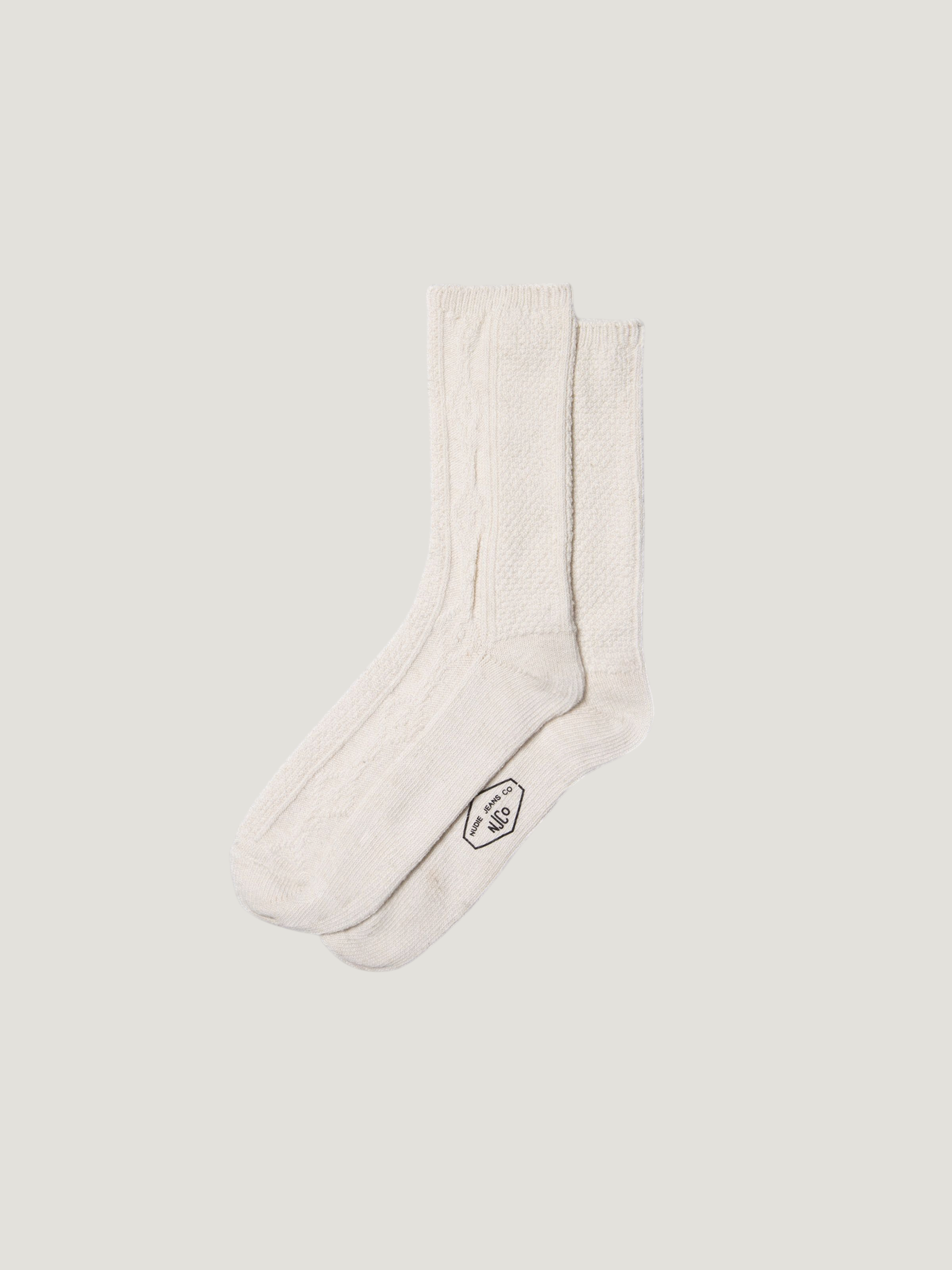 Chaussettes torsadées en coton bio | beige "women cable socks offwhite", Nudie Jeans, photo 1