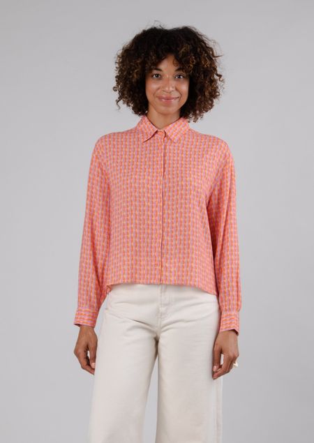 Chemise à motifs en ecovero et lin | multicolore "gummie new boxy apricot orange"