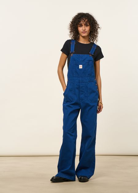 Salopette en coton bio | bleu "klara dungarees herringbone - blue" - Nudie Jeans