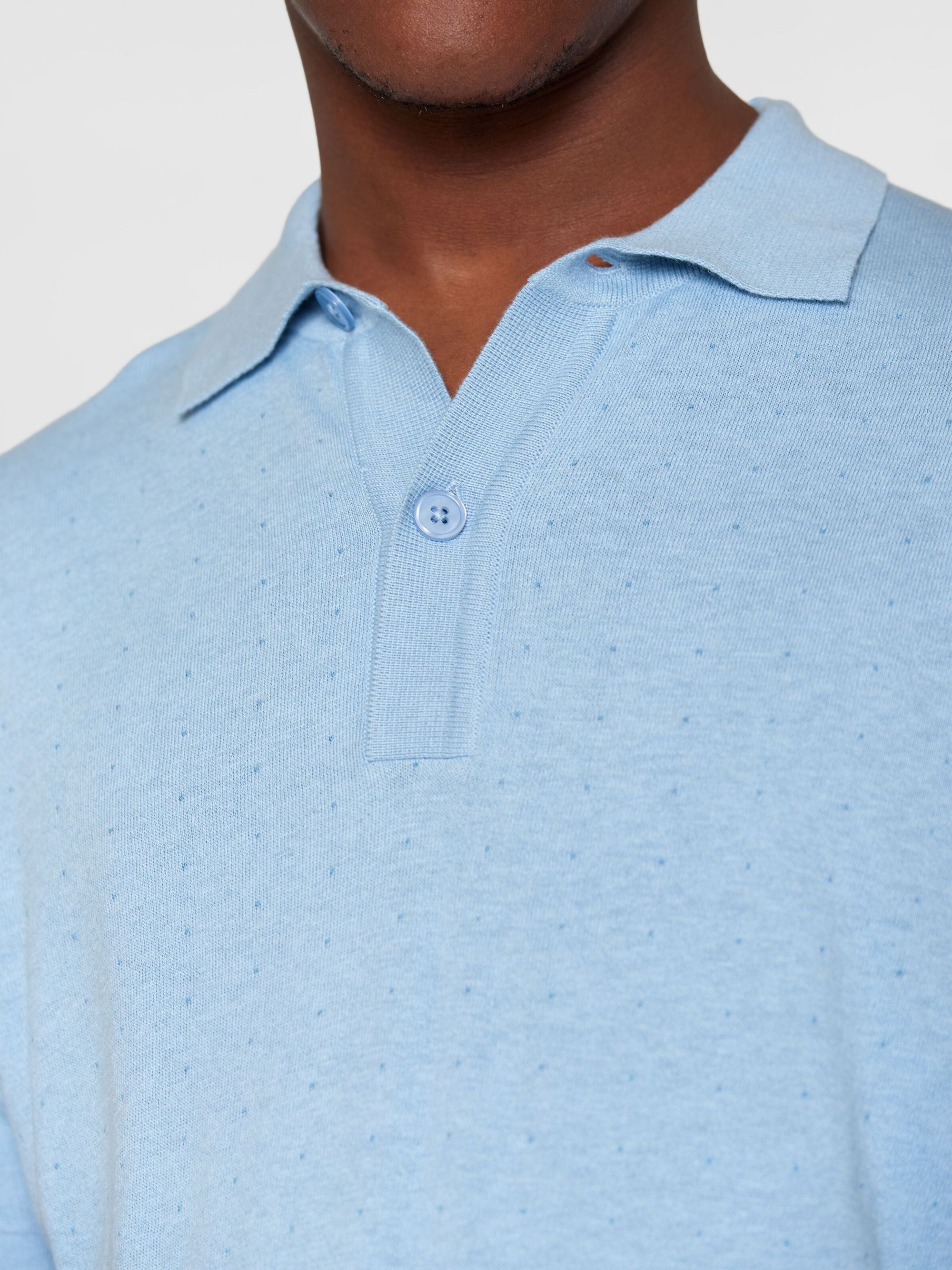Polo en coton bio et en laine | bleu "regular double layer knitted polo dusk blue", Knowledge Cotton Apparel, photo 2