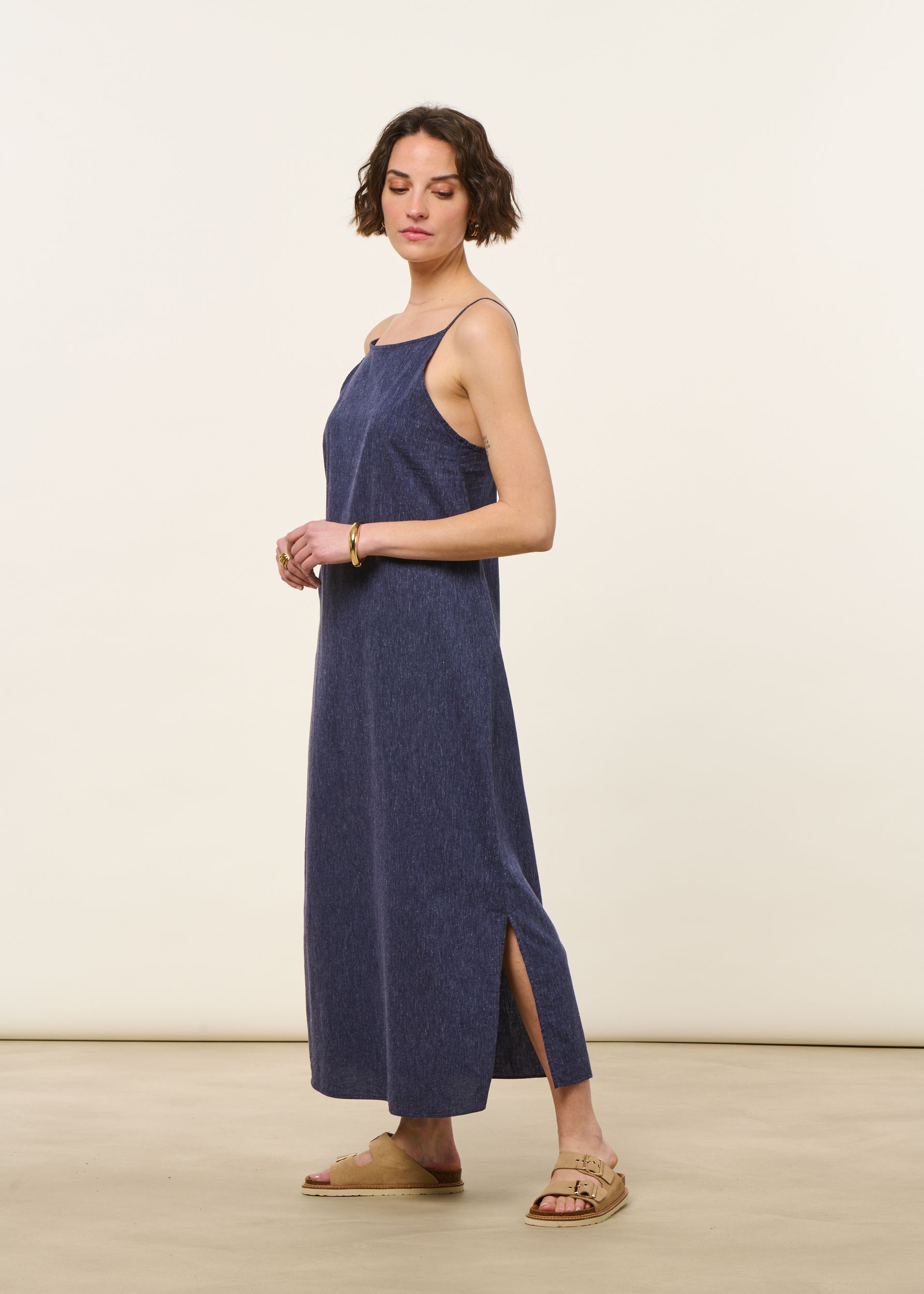 Langes Kleid aus Bio-Baumwolle | Blau "Easy dress organic cotton - speckled navy", Rotholz, Foto 3