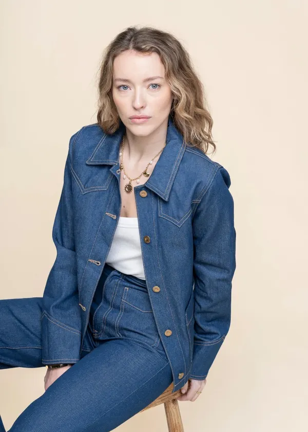 Veste en jean brut en coton bio - kelly western jacket 70's blue denim, Nudie Jeans