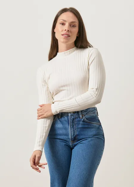 Sous-pull côtelé en coton bio | écru "Elma", WeDressFair