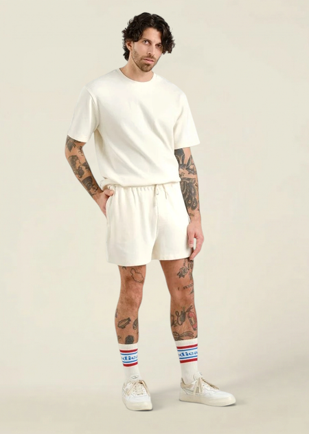Short en coton bio piqué | écru "essingen waffle off-white - whisper white" - Dedicated