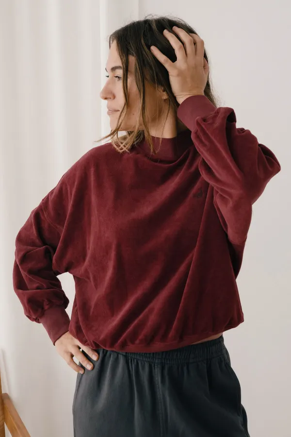 Sweat velours en coton bio | bordeaux "Binz - wine", Twothirds