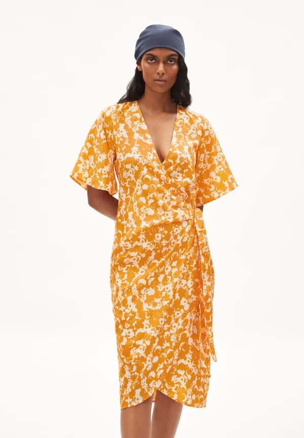 Robe portefeuille orange à motifs en tencel - nataale mangorange, Armedangels