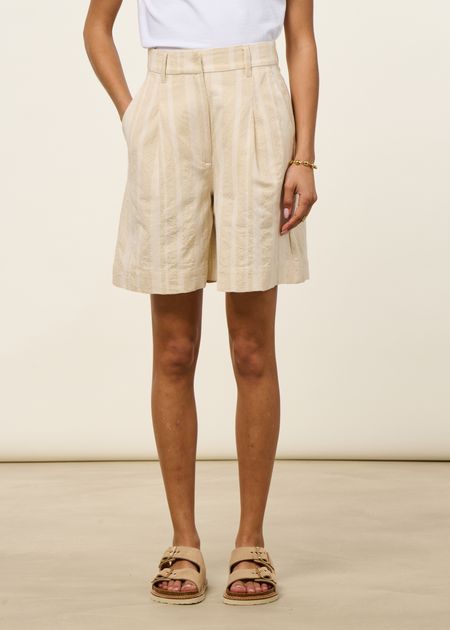 Short large en coton bio | rayé "raw dappled stripes lia shorts" - Thinking Mu