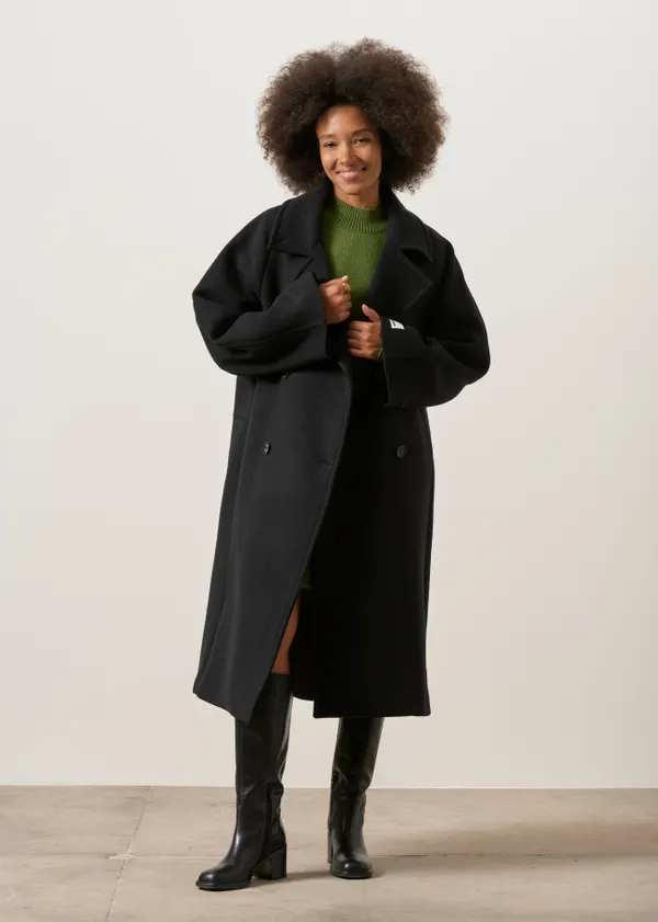 Manteau long en laine recyclée | noir "Wool double-breasted coat", Armedangels