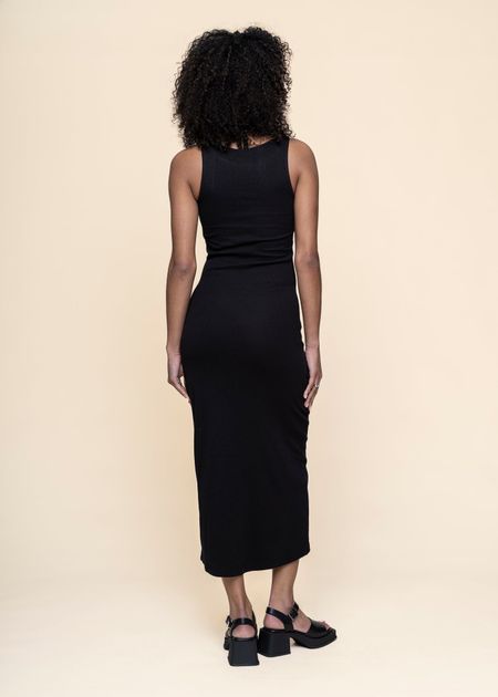 Robe longue côtelée en coton bio | noir "rib dress motala black" - Dedicated