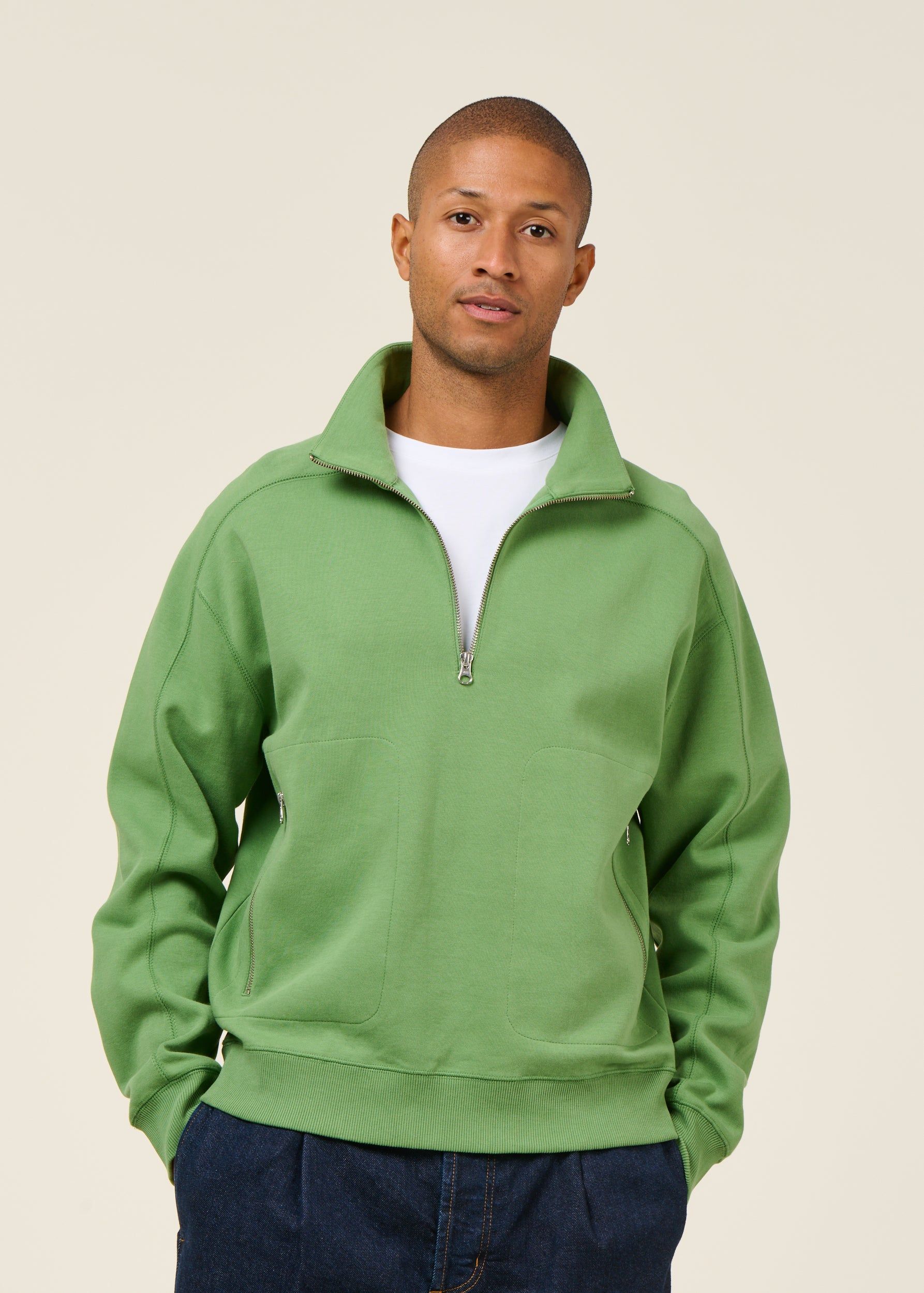 Sweatshirt col camionneur en coton bio | vert "ivy pipo - green", Thinking Mu, photo 1
