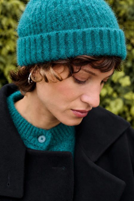 Smaragdgrüne Mohair-Mütze