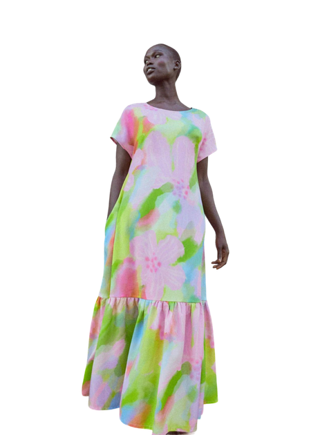 Robe longue en tencel | multicolore "pink bloom maxi dress multicolor"