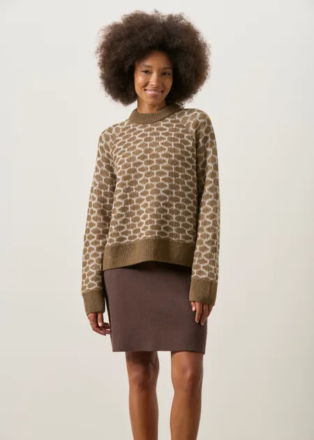 Pull en mélange de laine recyclée et bio | beige et marron "Wool multi dots knit sweater - claystone melange-oatmilk", Armedangels, photo 4