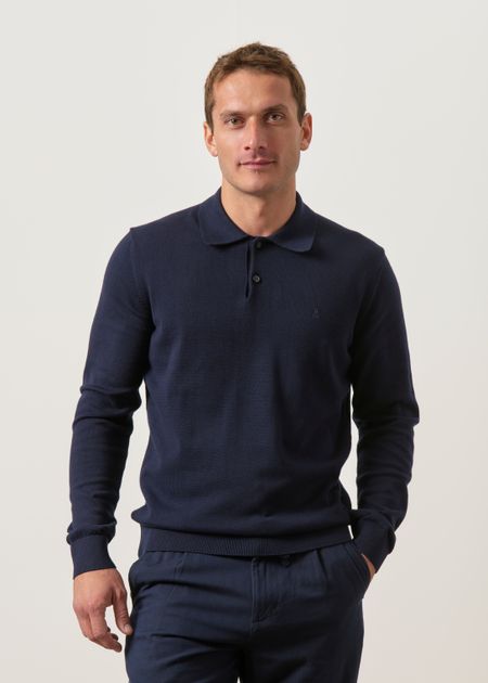 Pull polo en coton bio | marine "Knit longsleeve poloshirt - night sky", Armedangels, photo 1