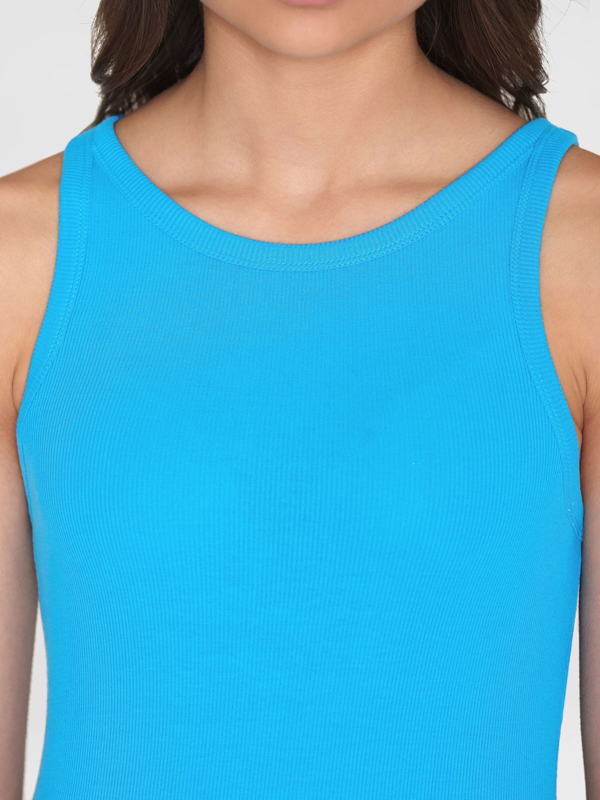 Débardeur côtelé en coton bio | bleu "racer rib top malibu blue", Knowledge Cotton Apparel, photo 2