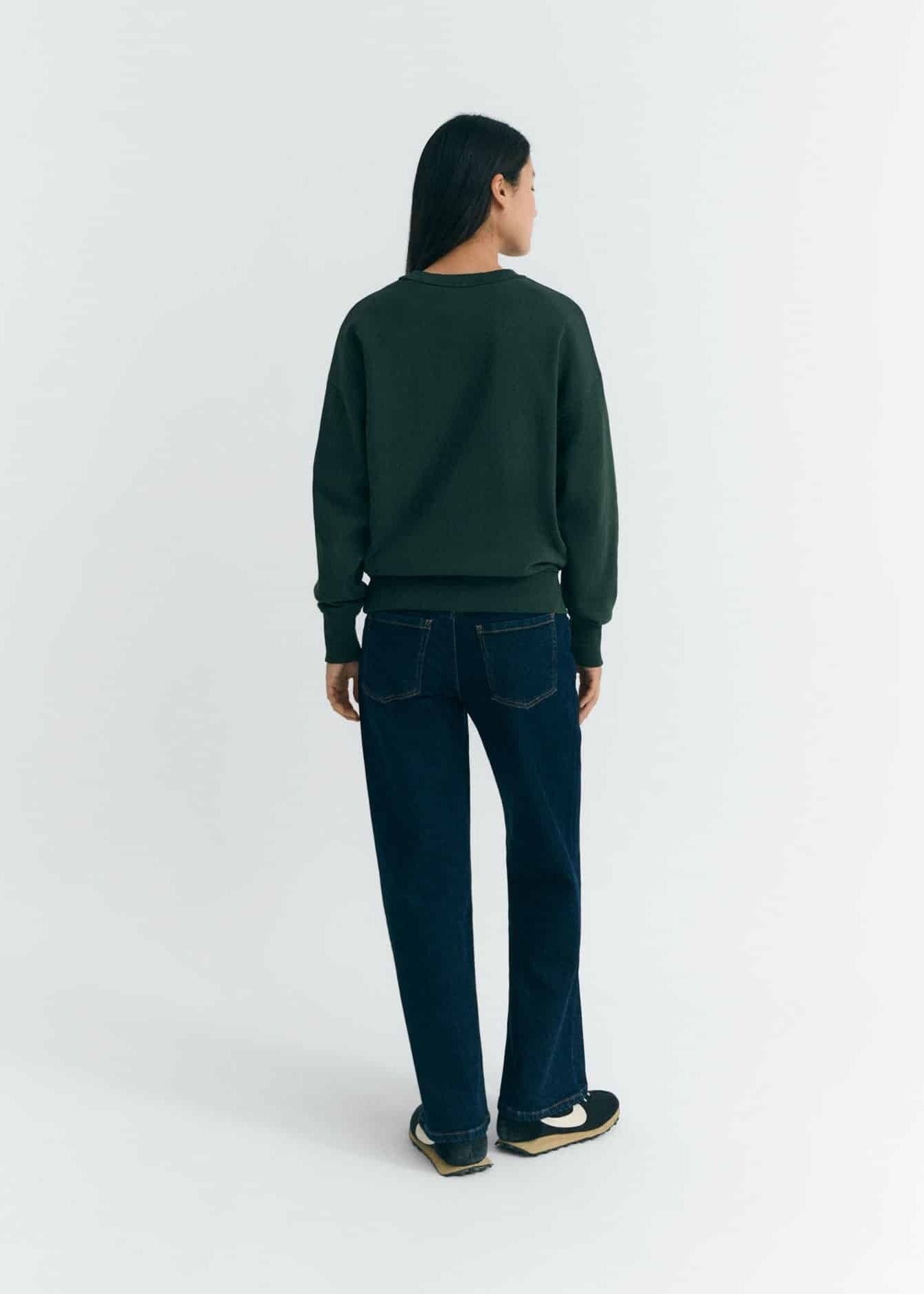 Sweatshirt brodé en coton bio | vert "flower tm bottle green jodie sweatshirt - green", Thinking Mu, photo 3