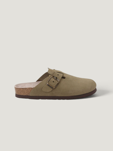 Sabots en cuir certifié | marron "riva velour kaki", Genuins