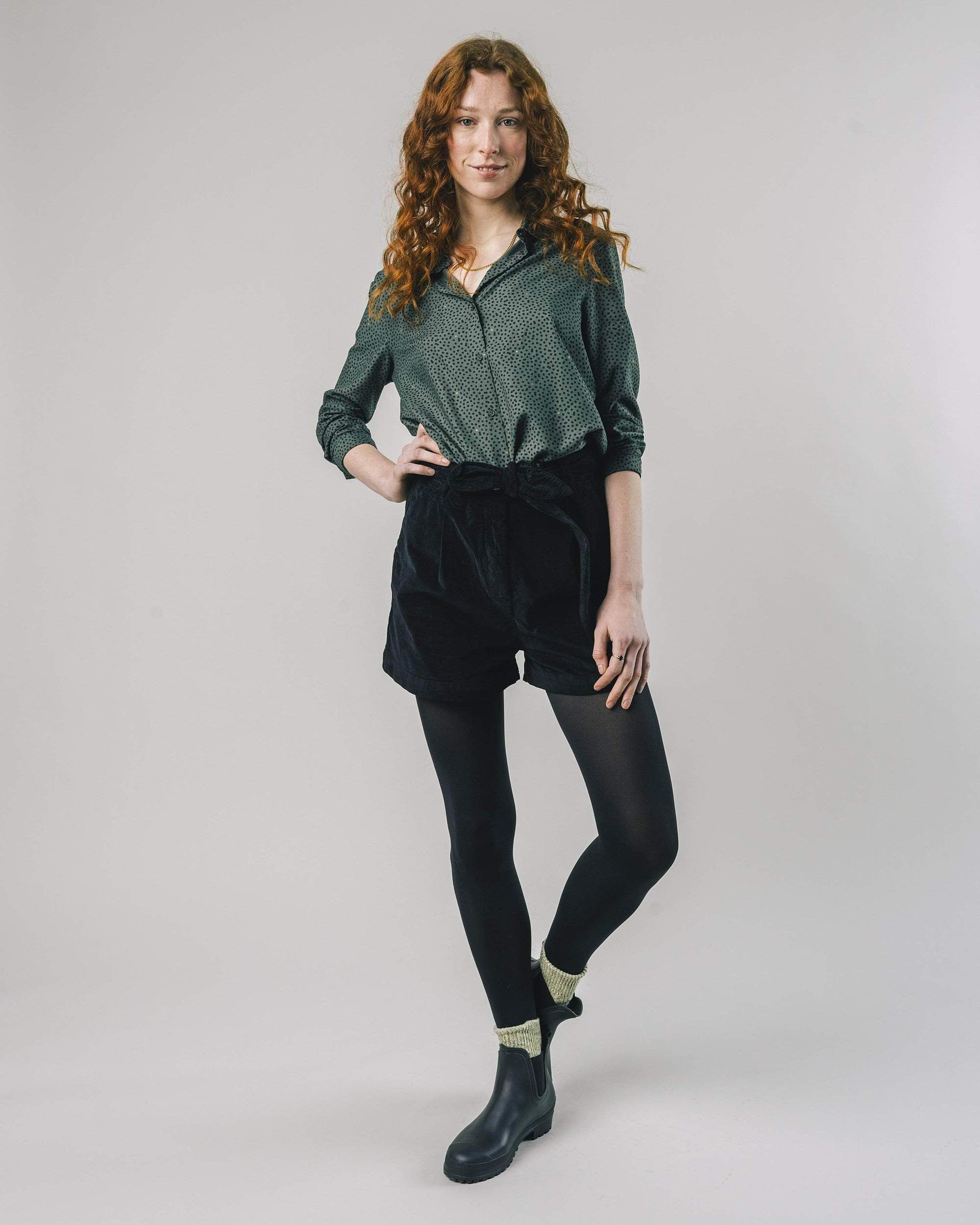 Short noir velours en coton bio - belted short black, Brava Fabrics, photo 3
