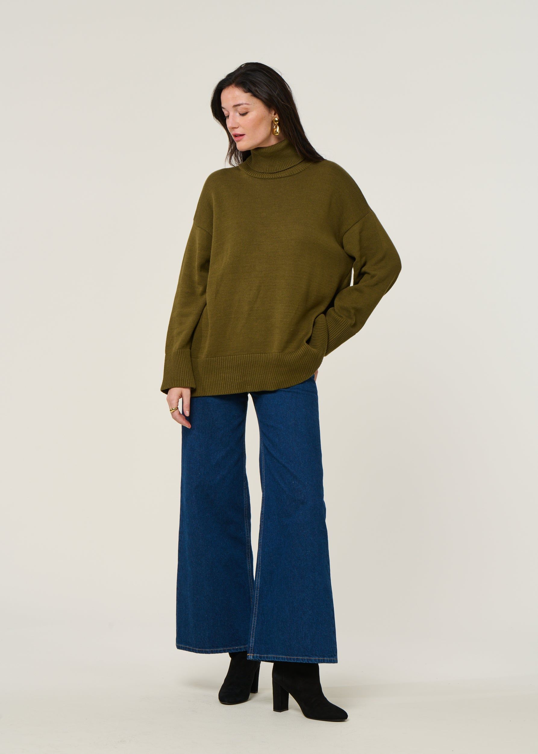 Pull col roulé en coton bio | vert "mua - woody olive", Jan'n June, photo 6