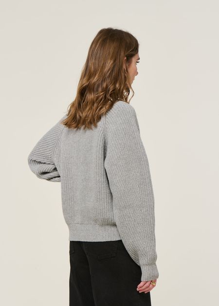 Pull en laine recyclée | gris "cropped knit sweater wool-blend - grey melange", Rotholz, photo 3