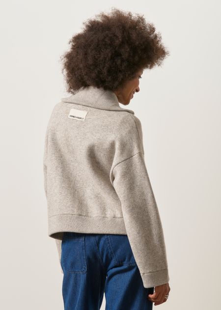 Veste en laine et coton bio | gris "cotton-wool knit jacket - dark honey melange", Armedangels, photo 6