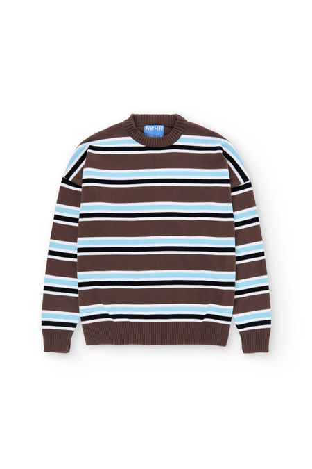 Pull en coton bio | rayé marron bleu "Jersey bright brown - bright-brown" - NWHR