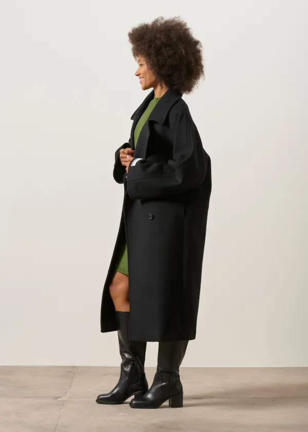 Manteau long en laine recyclée | noir "Wool double-breasted coat", Armedangels