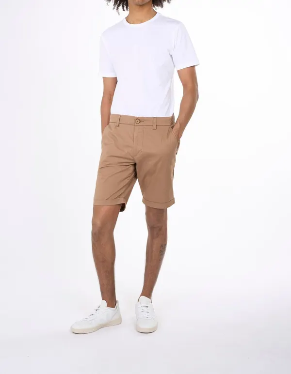 Short chino camel en coton bio - chino poplin tuffet, Knowledge Cotton Apparel