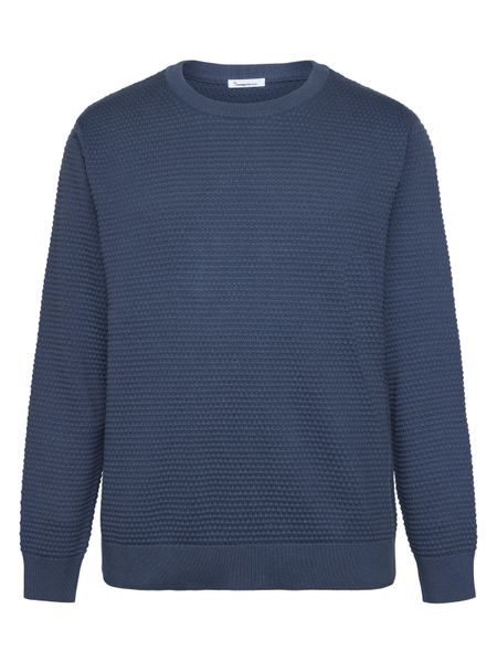 Pull en coton bio | bleu "vagn regular bubble knit crew neck - vintage indigo" - Knowledge Cotton Apparel